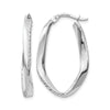 10K White Gold Polished and D/C Oval Hoop Earrings