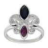 Diamond, Ruby and Onyx Gemstone Fleur De Lis Ring