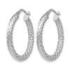 Sterling Silver RH-plt Polished &amp; Textured Hinged Hoop Earrings