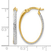 14K w/White Rhodium D/C Oval Hoop Earrings