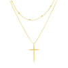 Bead and 1pt Diamond Cross Duo Necklace
