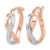 14K with White Rhodium and Rose Gold Plating Polished Hinged Hoop Earrings