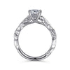 14K White Gold Floral Round Diamond Engagement Ring