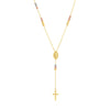 Tri-Color Mary and Cross Beaded Lariat Necklace