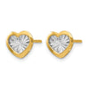 14K w/White Rhodium Polished and D/C Heart Post Earrings