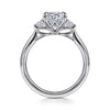 14K White Gold Oval Three Stone Lotus Diamond Engagement Ring
