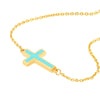 Lt.Turquoise Enamel Sideways Cross Necklace
