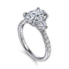 14K White Gold Oval Three Stone Lotus Diamond Engagement Ring