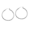 Sterling Silver 3mm x 40mm Diamond-Cut Rhodium Hoop Earrings