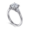 14K White Gold Three Stone Round Lotus Diamond Engagement Ring