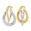 14K Two-tone Polished Twisted Double Hoop Earrings