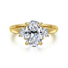 14K Yellow Gold Oval Three Stone Lotus Diamond Engagement Ring