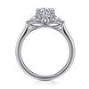 14K White Gold Oval Three Stone Lotus Diamond Engagement Ring