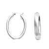 Sterling Silver Satin Oval Hoop Earrings