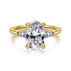14K Yellow Gold Oval Three Stone Lotus Diamond Engagement Ring