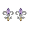 Diamond, Amethyst &amp; Citrine Fleur De Lis Earrings in Sterling Silver
