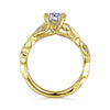 14K Yellow Gold Floral Round Diamond Engagement Ring