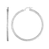 Sterling Silver 3mm x 40mm Diamond-Cut Rhodium Hoop Earrings