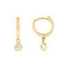 Mini Huggie Hoop Earrings with CZ Bezel Drop