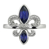 Diamond, Blue Sapphire Gemstone Fleur De Lis Ring