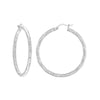 Sterling Silver 3mm x 30mm Diamond-Cut Rhodium Hoop Earrings
