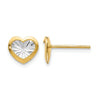14K w/White Rhodium Polished and D/C Heart Post Earrings