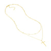 Bead and 1pt Diamond Cross Duo Necklace