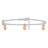 Sterling Silver Rose-tone 18K Flash-plated Hearts 9 inch Plus 1 inch Extender - Total 10 inch Anklet