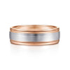 14K White-Rose Gold 7mm - Two Tone Men's Wedding Band in Satin Finish