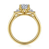 14K Yellow Gold Round Three Stone Lotus Diamond Engagement Ring