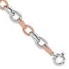 Sterling Silver Rose-tone Polished &amp; Woven Link Bracelet