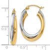 14K Two-tone Polished Oval Hinged Hoop Earrings