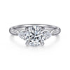 14K White Gold Three Stone Round Lotus Diamond Engagement Ring