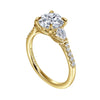 14K Yellow Gold Round Three Stone Lotus Diamond Engagement Ring