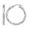 Sterling Silver RH-plated Polished Twisted Hinged Hoop Earrings