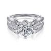 14K White Gold Wide Band Round Diamond Engagement Ring