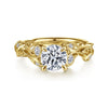 14K Yellow Gold Floral Round Diamond Engagement Ring