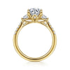 14K Yellow Gold Oval Three Stone Lotus Diamond Engagement Ring