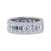 Wide 14K White Gold Emerald Cut Fancy Diamond Anniversary Band