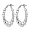 Sterling Silver RH-plated Polished Beaded Hoop Earrings