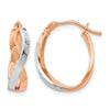 14K with White Rhodium and Rose Gold Plating Polished Hinged Hoop Earrings