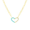 50/50 Lt. Turquoise Enamel Diamond Heart Necklace