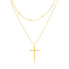 Bead and 1pt Diamond Cross Duo Necklace