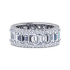 Wide 14K White Gold Emerald Cut Fancy Diamond Anniversary Band
