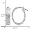 10K with White Rhodium Plating Polished and Diamond-cut Oval Hinged Hoop Earrings