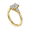14K Yellow Gold Oval Three Stone Lotus Diamond Engagement Ring