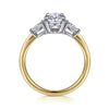 14K White-Yellow Gold Oval Three Stone Diamond Engagement Ring