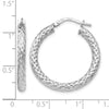 Sterling Silver RH-plt Polished &amp; Textured Hinged Hoop Earrings