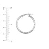 Sterling Silver 4mm x 30mm Diamond-Cut Rhodium Hoop Earrings