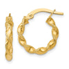 10K Polished and Textured Twisted Hinged Hoop Earrings